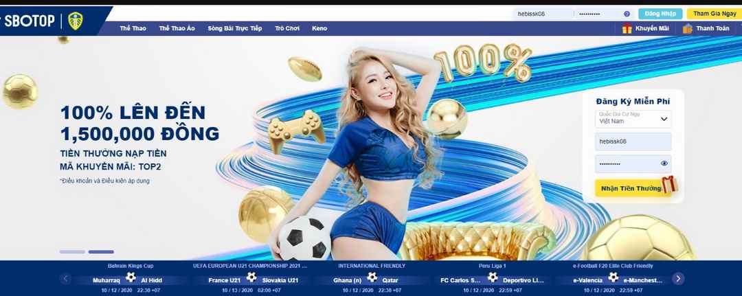 Sbobet có giao diện màu xanh hấp dẫn